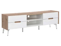 Tv-Meubel Met 4 Lades En 2 Nissen - Mdf & Metaal - Witgelakt & Naturelkleur - Cayana-Vente-unique Clearance