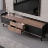 Tv-Meubel Met 2 Lades En 2 Schuifdeuren - Moderne Stijl - Kleuren: Zwart En Naturel-Vente-unique Online