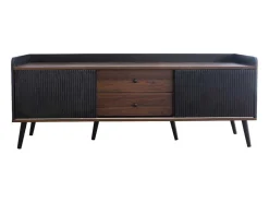 Tv-Meubel Met 2 Lades En 2 Schuifdeuren - Moderne Stijl - Kleuren: Zwart En Naturel-Vente-unique Online