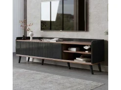 Tv-Meubel Met 2 Lades En 2 Schuifdeuren - Moderne Stijl - Kleuren: Zwart En Naturel-Vente-unique Online