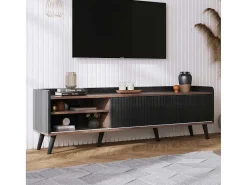 Tv-Meubel Met 2 Lades En 2 Schuifdeuren - Moderne Stijl - Kleuren: Zwart En Naturel-Vente-unique Online