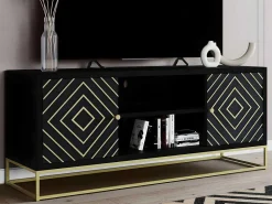 Tv-Meubel Prismin - 2 Deuren En 2 Laden - Mango En Metaal - Zwart-Vente-unique Best