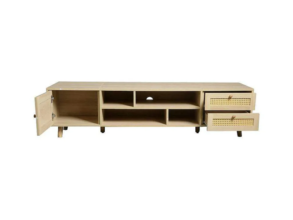 Tv-Meubel Van 160 Cm - 1 Deur, 2 Laden En 4 Vakken - Naturel-ModernLuxe Discount