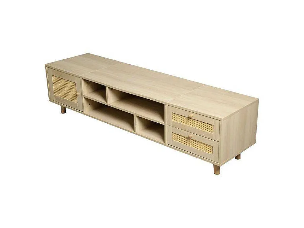 Tv-Meubel Van 160 Cm - 1 Deur, 2 Laden En 4 Vakken - Naturel-ModernLuxe Discount