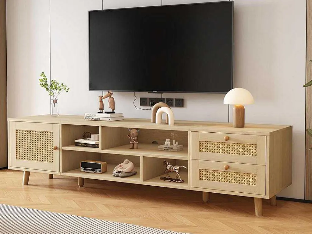 Tv-Meubel Van 160 Cm - 1 Deur, 2 Laden En 4 Vakken - Naturel-ModernLuxe Discount