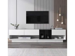 Tv-Meubel Van 190 Cm - 3 Laden En 4 Nissen - Spaanplaat - Kleuren Wit En Zwart-Vente-unique New