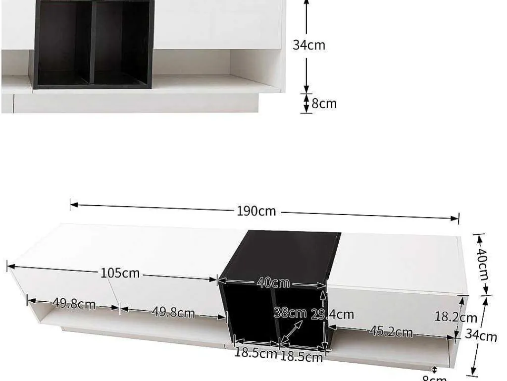 Tv-Meubel Van 190 Cm - 3 Laden En 4 Nissen - Spaanplaat - Kleuren Wit En Zwart-Vente-unique New