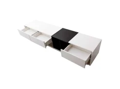 Tv-Meubel Van 190 Cm - 3 Laden En 4 Nissen - Spaanplaat - Kleuren Wit En Zwart-Vente-unique New