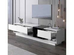 Tv-Meubel Van 190 Cm - 3 Laden En 4 Nissen - Spaanplaat - Kleuren Wit En Zwart-Vente-unique New