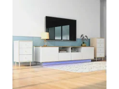 Tv-Meubel Van 180 Cm Met Led - 2 Laden En 2 Open Planken - Eigentijdse Scandinavische Stijl - Wit-ModernLuxe New