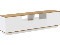 Tv-Meubel Van 180 Cm Met Led - 2 Laden En 2 Open Planken - Eigentijdse Scandinavische Stijl - Wit-ModernLuxe New