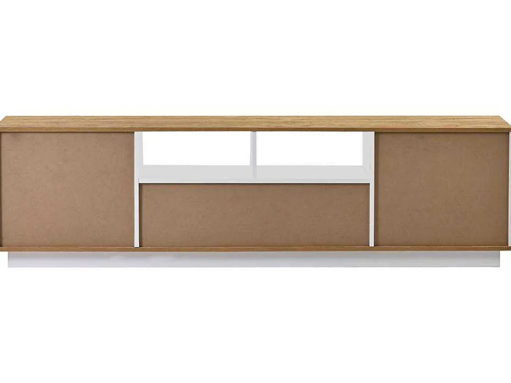 Tv-Meubel Van 180 Cm Met Led - 2 Laden En 2 Open Planken - Eigentijdse Scandinavische Stijl - Wit-ModernLuxe New