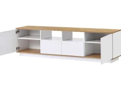 Tv-Meubel Van 180 Cm Met Led - 2 Laden En 2 Open Planken - Eigentijdse Scandinavische Stijl - Wit-ModernLuxe New