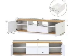 Tv-Meubel Van 180 Cm Met Led - 2 Laden En 2 Open Planken - Eigentijdse Scandinavische Stijl - Wit-ModernLuxe New