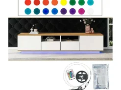 Tv-Meubel Van 180 Cm Met Led - 2 Laden En 2 Open Planken - Eigentijdse Scandinavische Stijl - Wit-ModernLuxe New