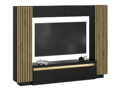 Tv-Wand Met Opbergruimte - Ledverlichting - Zwart En Naturel - Lionea-Vente-unique New