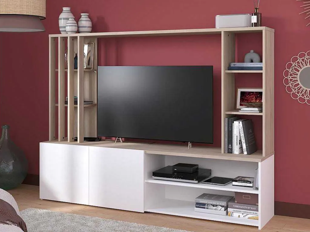 Tv-Wand Met Opbergruimte - Naturel En Wit - Gorbella-Vente-unique New