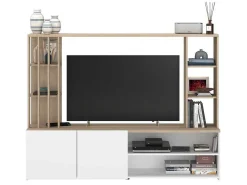 Tv-Wand Met Opbergruimte - Naturel En Wit - Gorbella-Vente-unique New