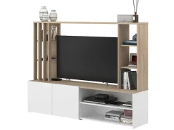 Tv-Wand Met Opbergruimte - Naturel En Wit - Gorbella-Vente-unique New