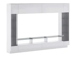 Tv-Wand Met Opbergruimte En Ledverlichting Van Gerookt Gehard Glas - Wit Gelakt - Briano-Vente-unique Discount