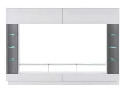 Tv-Wand Met Opbergruimte En Ledverlichting Van Gerookt Gehard Glas - Wit Gelakt - Briano-Vente-unique Discount