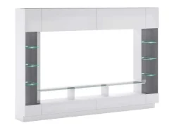 Tv-Wand Met Opbergruimte En Ledverlichting Van Gerookt Gehard Glas - Wit Gelakt - Briano-Vente-unique Discount