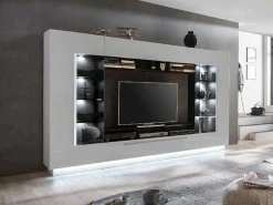 Tv-Wandmeubel Blake Met Opbergruimte - Led-Verlichting - Wit Gelakt-Vente-unique Sale