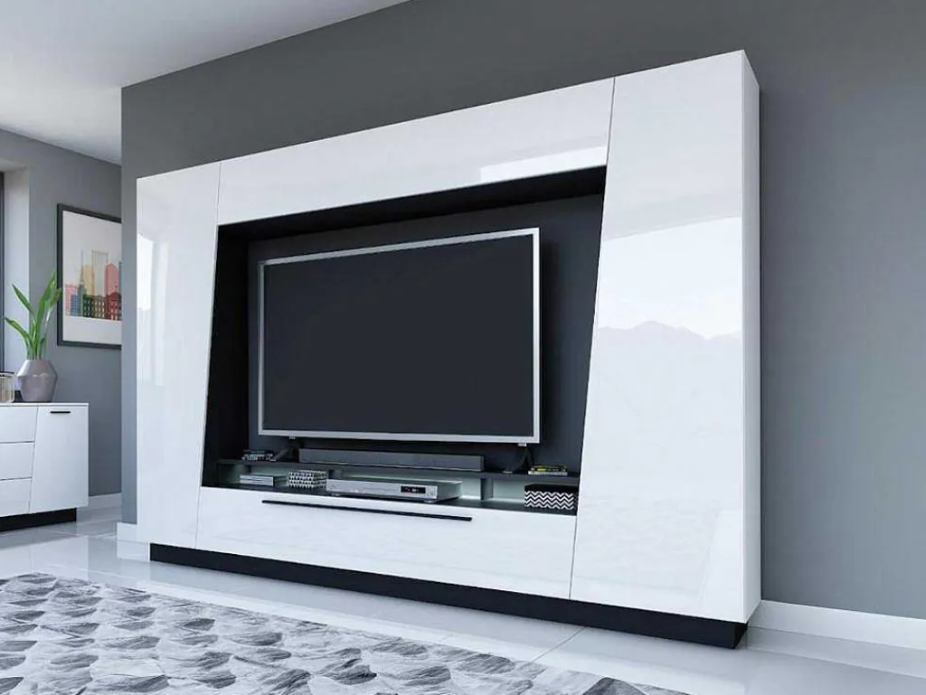Tv-Wandmeubel Chace Met Opbergruimte - Witgelakt Mdf-Vente-unique