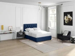 Tweepersoons Bed Met Laden En Opbergruimte - Blauw Fluweel - 160 X 200 Cm - Leopold-Vente-unique New