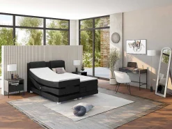 Tweepersoons Boxspring Met Elektrische Bedbodem + Matras En Dekmatras Castel Van - 2X80X200 Cm - Antraciet-Palacio Online