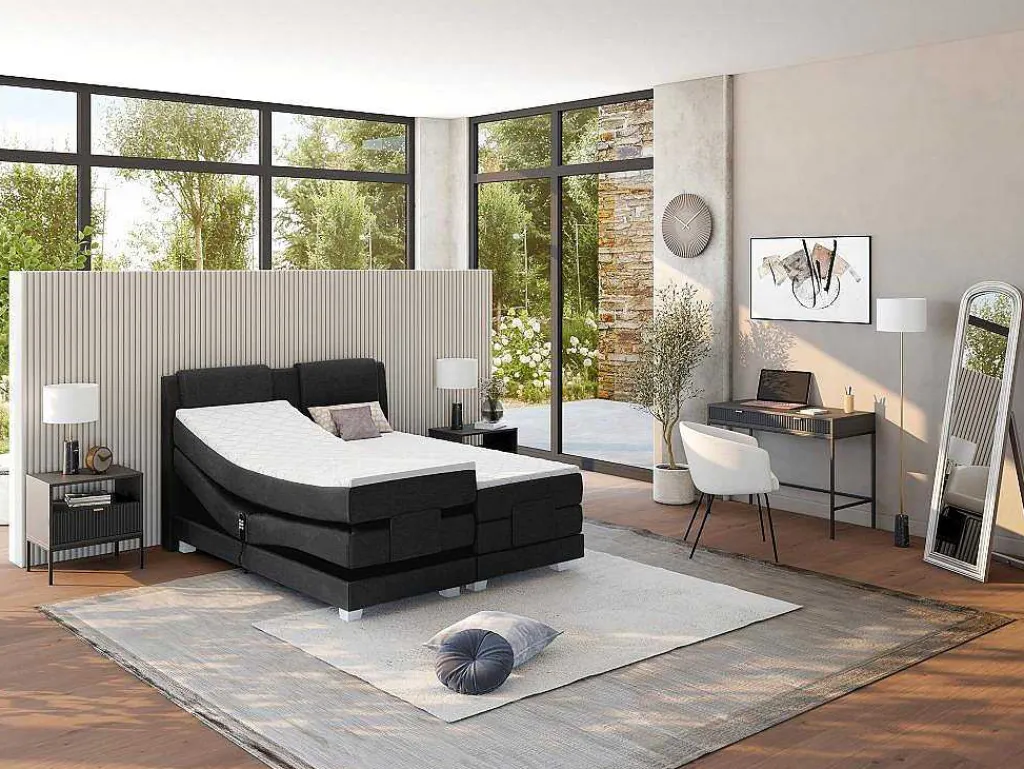 Tweepersoons Boxspring Met Elektrische Bedbodem + Matras En Dekmatras Castel Van - 2X80X200 Cm - Antraciet-Palacio Online