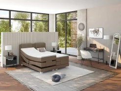 Tweepersoons Boxspring Met Elektrische Bedbodem + Matras En Dekmatras Castel - 2X80X200Cm - Beige Stof-Palacio New
