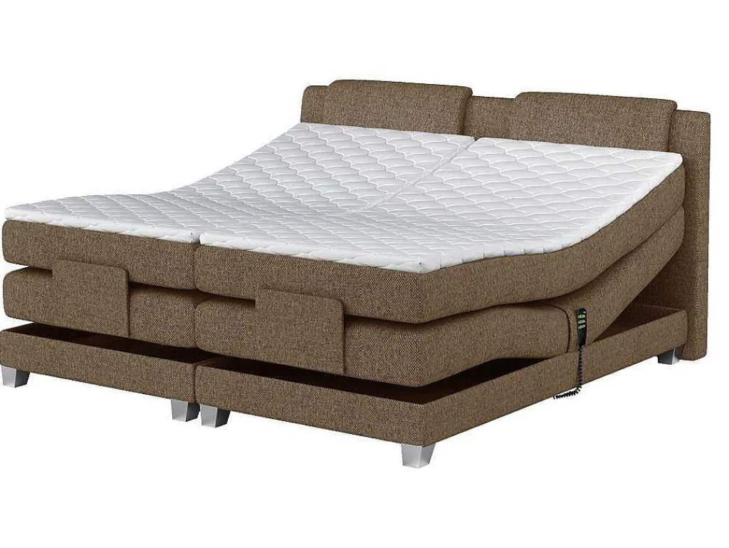 Tweepersoons Boxspring Met Elektrische Bedbodem + Matras En Dekmatras Castel - 2X80X200Cm - Beige Stof-Palacio New