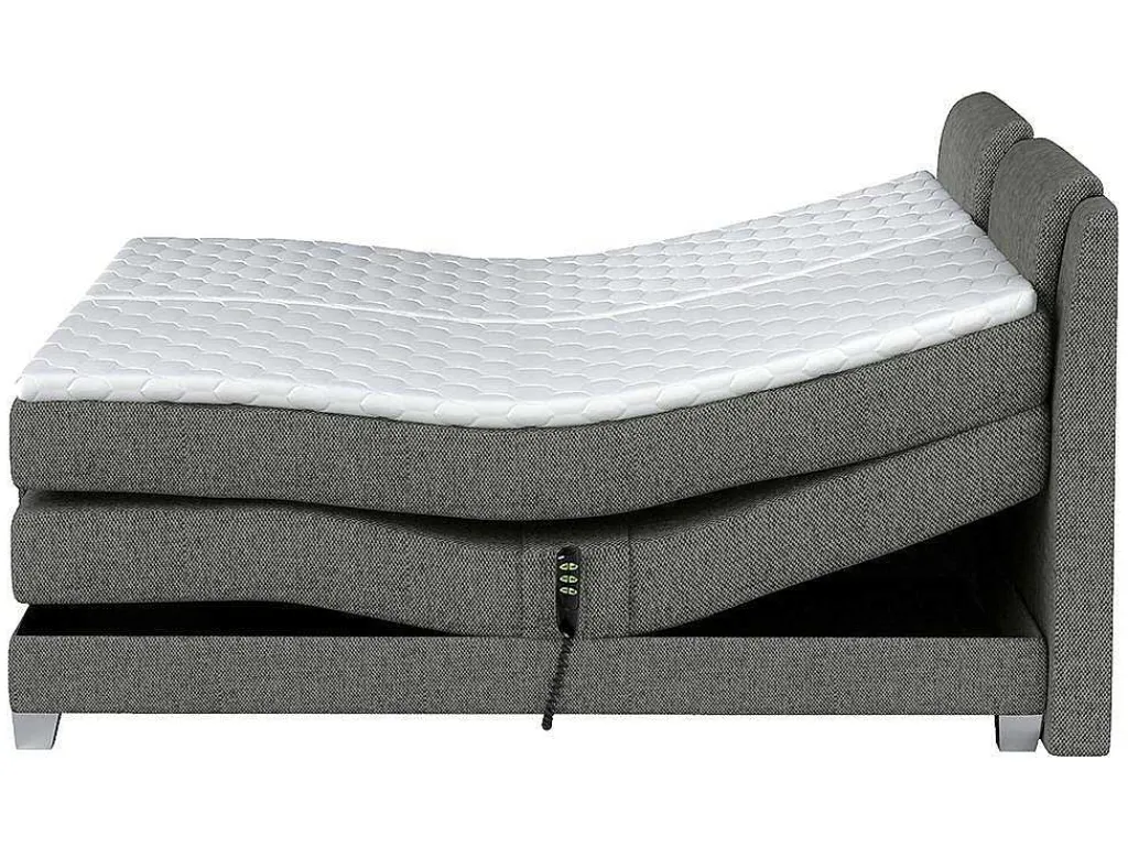 Tweepersoons Boxspring Met Elektrische Bedbodem + Matras En Dekmatras Castel - 2X90X200Cm - Lichtgrijze Stof-Palacio Best