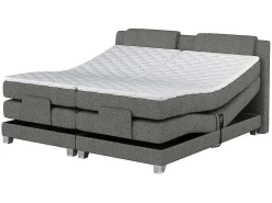 Tweepersoons Boxspring Met Elektrische Bedbodem + Matras En Dekmatras Castel - 2X90X200Cm - Lichtgrijze Stof-Palacio Best