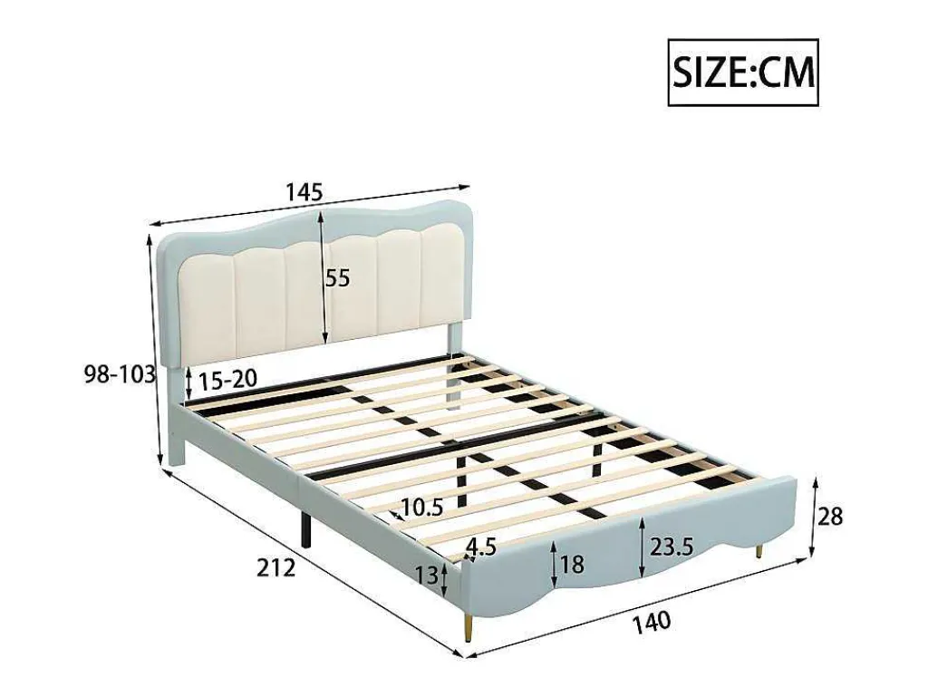 Tweepersoons Kinderbed 140X200Cm In Kunstleer - Met Lattenbodem - Amandelgroen (Matras Niet Inbegrepen)-ModernLuxe Sale