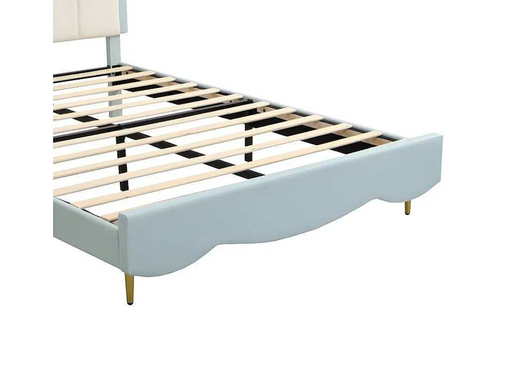 Tweepersoons Kinderbed 140X200Cm In Kunstleer - Met Lattenbodem - Amandelgroen (Matras Niet Inbegrepen)-ModernLuxe Sale