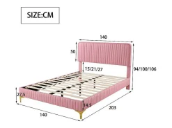 Tweepersoonsbed Gestoffeerd In Kunstleer 140X200Cm - In Hoogte Verstelbaar Hoofdbord - Met Lattenbodem - Roze (Zonder Matras)-ModernLuxe Best