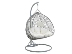 Tweezits Hangstoel Cayambe Van Gevlochten Hars - Grijs Met Witte Kussens-MYLIA Clearance