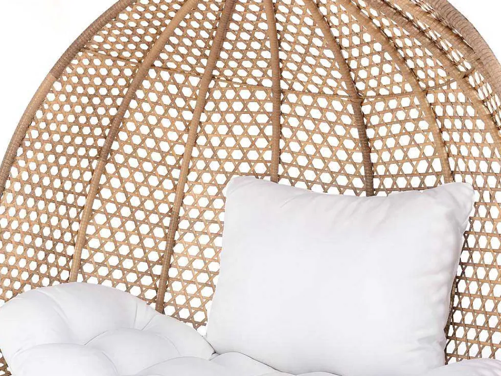Tweezits Hangstoel Van Beige Gevlochten Hars Met Wit Kussen - Vahina-MYLIA Sale