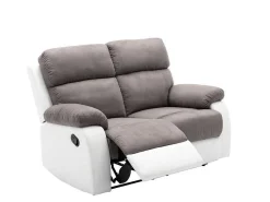Tweezits Relaxbank Van Microvezel En Kunstleer Tolzano - Grijs En Wit-Vente-unique Online