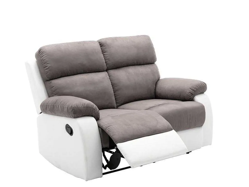 Tweezits Relaxbank Van Microvezel En Kunstleer Tolzano - Grijs En Wit-Vente-unique Online