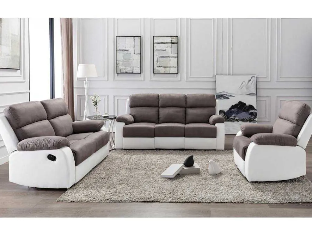 Tweezits Relaxbank Van Microvezel En Kunstleer Tolzano - Grijs En Wit-Vente-unique Online