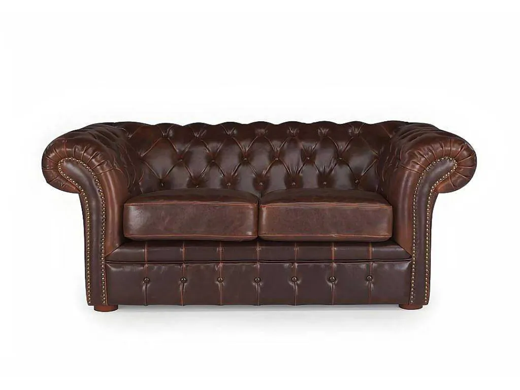 Tweezitsbank Chesterfield Clotaire Van 100% Leer Met Lived-In Aspect-Vente-unique