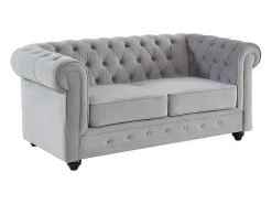 Tweezitsbank Chesterfield - Fluweel - Lichtgrijs-Vente-unique
