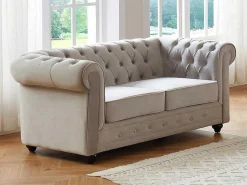 Tweezitsbank Chesterfield - Fluweel - Lichtgrijs-Vente-unique