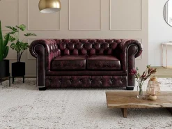 Tweezitsbank Chesterfield Brenton 100% Buffelleer - Cherry-LINEA SOFA Best