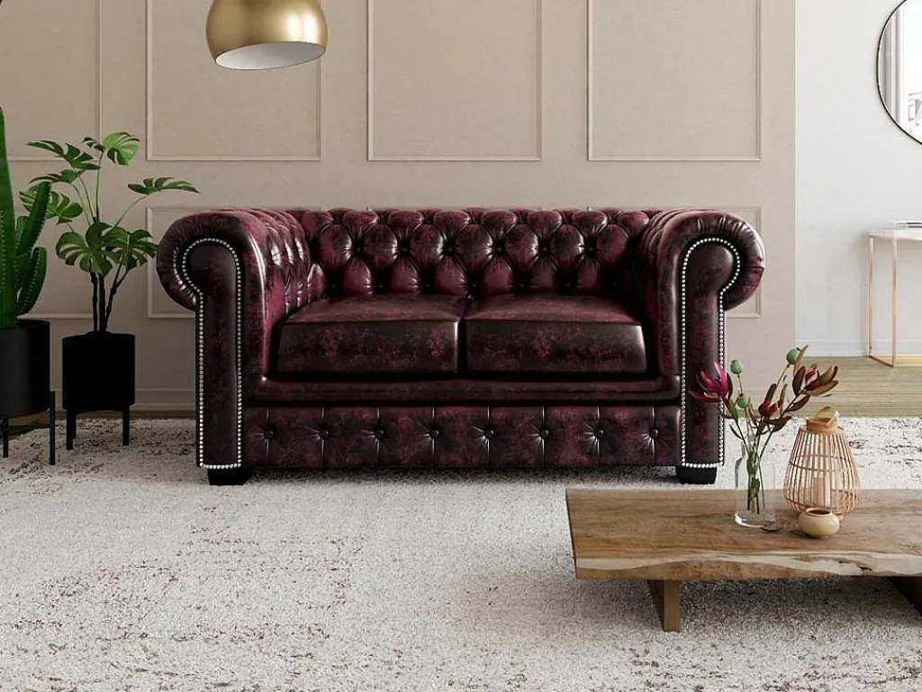 Tweezitsbank Chesterfield Brenton 100% Buffelleer - Cherry-LINEA SOFA Best