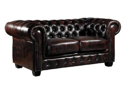Tweezitsbank Chesterfield Brenton 100% Buffelleer - Bruin Tinten-LINEA SOFA Best
