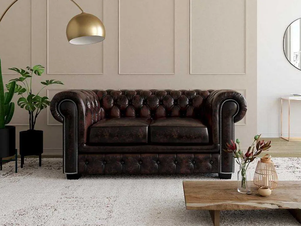 Tweezitsbank Chesterfield Brenton 100% Buffelleer - Bruin Tinten-LINEA SOFA Best